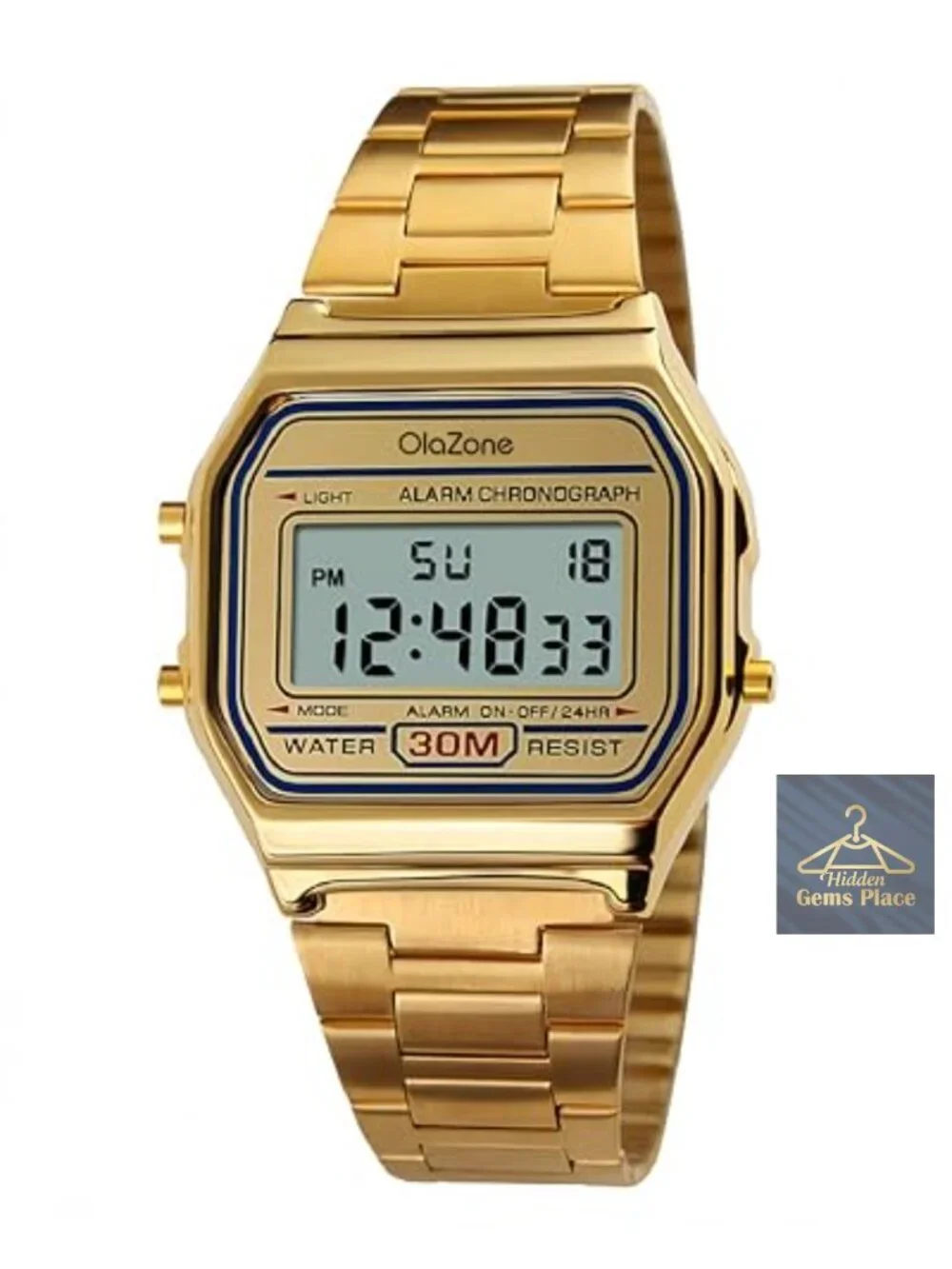 SNE Men's Digital Sports Watch Water Resistant Stainless Steel Band Square LED